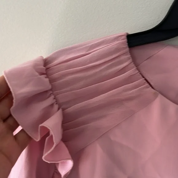 ZARA Bubblegum Pink Ruffle Hem & Shoulders Mini Dress Long Sleeve Sz L - Picture 10 of 16